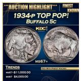 1934-p Buffalo Nickel TOP POP! 5c ms67+ SEGS