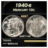 1940-s Mercury Dime 10c ms67 fsb SEGS