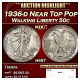 1936-d Walking Liberty Half Dollar Near Top Pop 50