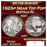 1923-p Buffalo Nickel Near Top Pop! 5c ms67 SEGS