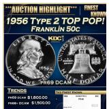 1956 Type 2 Proof Franklin Half Dollar TOP POP! 50