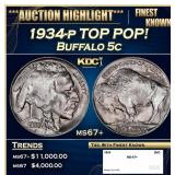 1934-p Buffalo Nickel TOP POP! 5c ms67+ SEGS