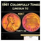 1961 Proof Lincoln Cent Colorfully Toned 1c pr67+