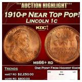 1910-p Lincoln Cent Near Top Pop! 1c ms66+ rd SEGS