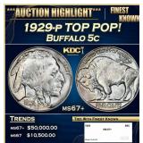 1929-p Buffalo Nickel TOP POP! 5c ms67+ SEGS