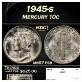 1945-s Mercury Dime 10c ms67 fsb SEGS