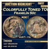 1956-p Franklin Half Dollar Colorfully Toned TOP P
