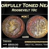 1957-p Roosevelt Dime Colorfully Toned Near Top Po