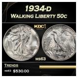1934-d Walking Liberty Half Dollar 50c Grades ms63
