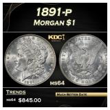 1891-p Morgan Dollar $1 Grades ms64