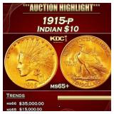 1915-p Gold Indian Eagle $10 ms65+ SEGS