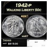 1942-p Walking Liberty Half Dollar 50c ms67 SEGS