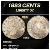 1883 CENTS Liberty Nickel 5c Grades ms63