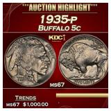 1935-p Buffalo Nickel 5c ms67 SEGS
