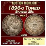 1896-o Barber Quarter Toned 25c ms63 USCG