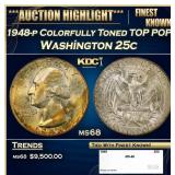 1948-p Washington Quarter Colorfully Toned TOP POP
