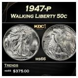 1947-p Walking Liberty Half Dollar 50c Grades ms66