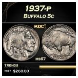 1937-p Buffalo Nickel 5c ms67 SEGS