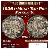 1936-p Buffalo Nickel Near Top Pop 5c ms67+ SEGS