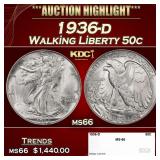 1936-d Walking Liberty Half Dollar 50c ms66 SEGS