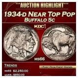 1934-d Buffalo Nickel Near Top Pop 5c ms66 SEGS