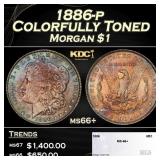 1886-p Morgan Dollar Colorfully Toned $1 ms66+ SEG