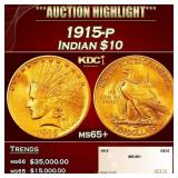 1915-p Gold Indian Eagle $10 ms65+ SEGS