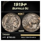 1919-p Buffalo Nickel 5c Grades ms65