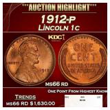 1912-p Lincoln Cent 1c ms66 rd SEGS