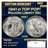 1941-d Walking Liberty Half Dollar TOP POP! 50c ms