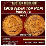 1908 Indian Cent Near Top Pop! 1c ms66+ rd SEGS