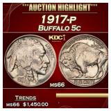 1917-p Buffalo Nickel 5c ms66 SEGS
