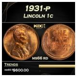 1931-p Lincoln Cent 1c Grades ms66 rd