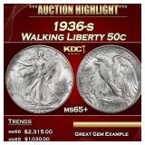 1936-s Walking Liberty Half Dollar 50c ms65+ SEGS