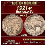 1921-p Buffalo Nickel 5c ms65 SEGS
