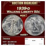 1939-d Walking Liberty Half Dollar 50c ms66+ SEGS