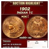 1902 Indian Cent . 1c ms66+ rd SEGS