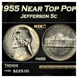 1955 Proof Jefferson Nickel Near Top Pop 5c pr69 S