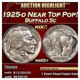 1925-d Buffalo Nickel Near Top Pop! 5c ms65+ SEGS
