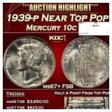 1939-p Mercury Dime Near Top Pop 10c ms67+ FSB SEG