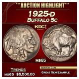 1925-d Buffalo Nickel 5c ms65 SEGS