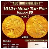 1912-p Gold Indian Half Eagle Near Top Pop $5 ms65