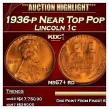 1936-p Lincoln Cent Near Top Pop 1c ms67+ rd SEGS