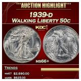 1939-d Walking Liberty Half Dollar 50c ms66+ SEGS
