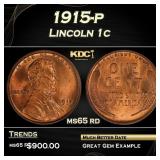1915-p Lincoln Cent 1c Grades ms65 rd