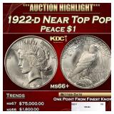 1922-d Peace Dollar Near Top Pop $1 ms66+ SEGS