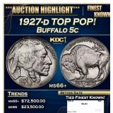 1927-d Buffalo Nickel TOP POP! 5c ms66+ SEGS