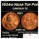 1934-d Lincoln Cent Near Top Pop 1c ms66+ rd SEGS