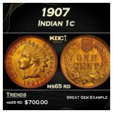 1907 Indian Cent . 1c Grades ms65 rd