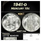 1941-d Mercury Dime 10c ms67 fsb SEGS